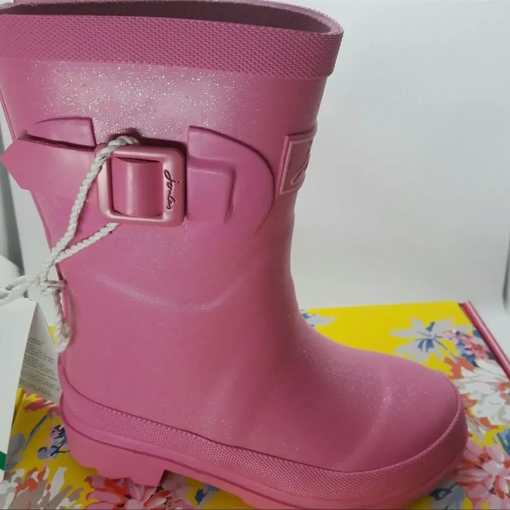 Joules welly glittery pink girls rain boots